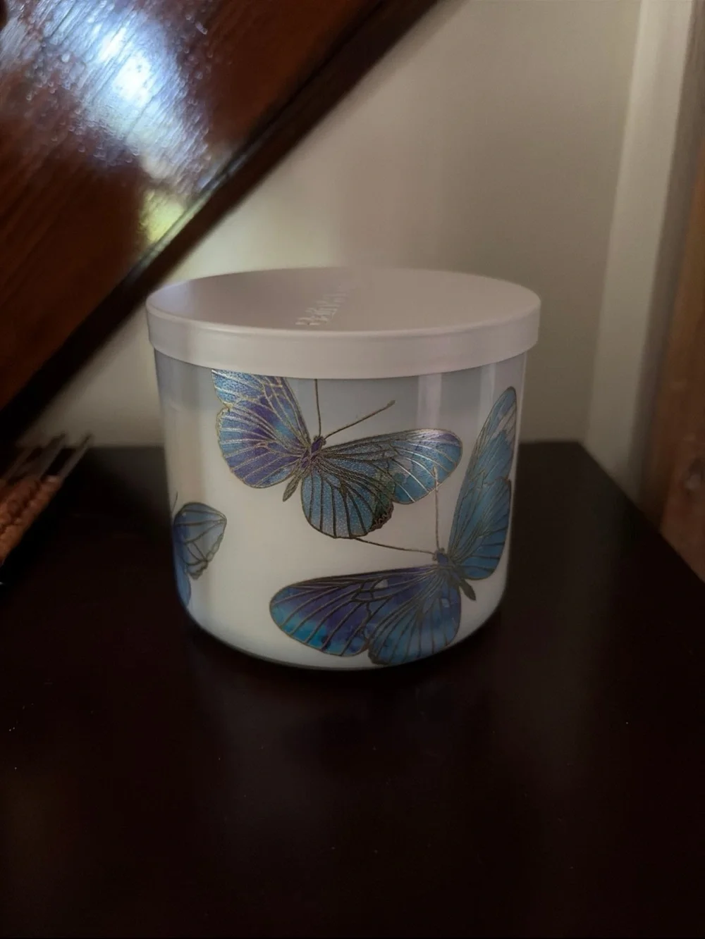Bath & Body Works Blue Orchard Skies Candle with Blue Butterfly Design